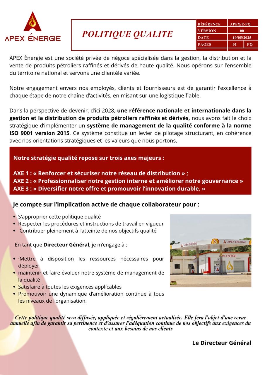 Politique Qualité APEX Énergie